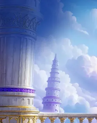 ภาพวาดวิหารสีทองบนกลุ่มเมฆ ใช้เป็นภาพประกอบหัวข้อ